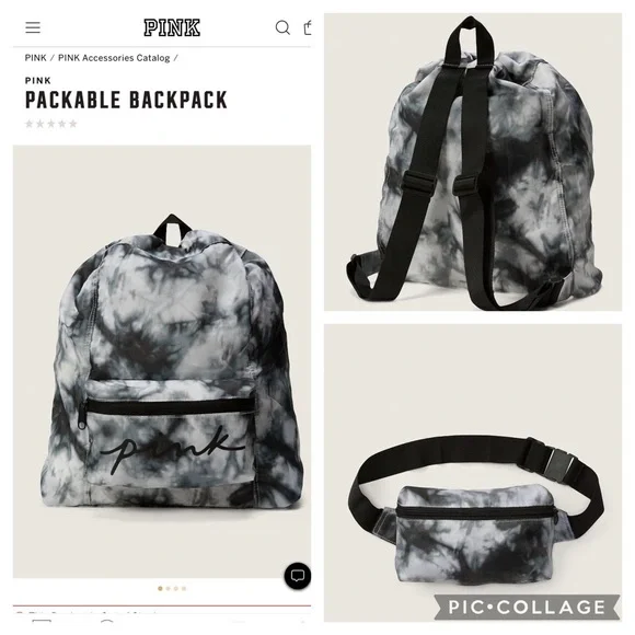 Vs pink backpack packable backpack Fanny pack drawstring grey tie dye pi… Pastel Tie Dye Backpack with Laptop Compartment, Pink  main image 4